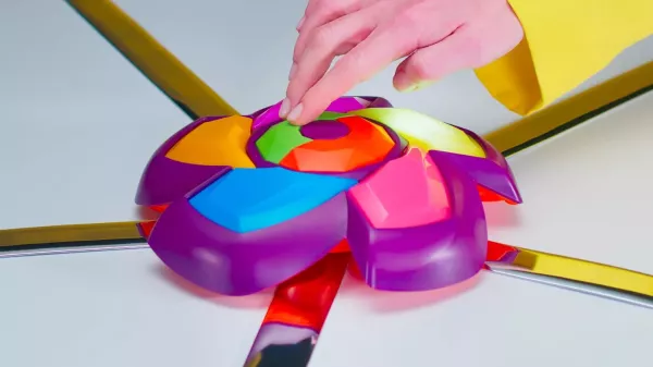 A hand touching a colorful flower<br /> 
<br /> 
AI-generated content may be incorrect.