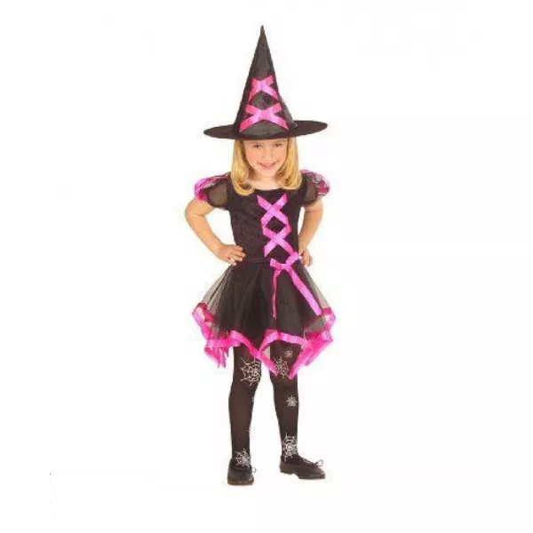Costum Vrăjitoare, roz neon - mărime 110 cm