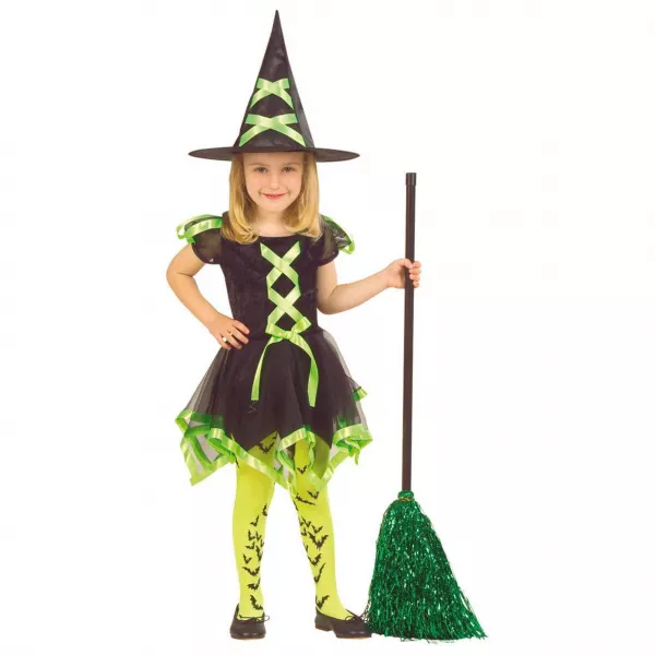 Costum Vrăjitoare, verde neon - mărime 110 cm