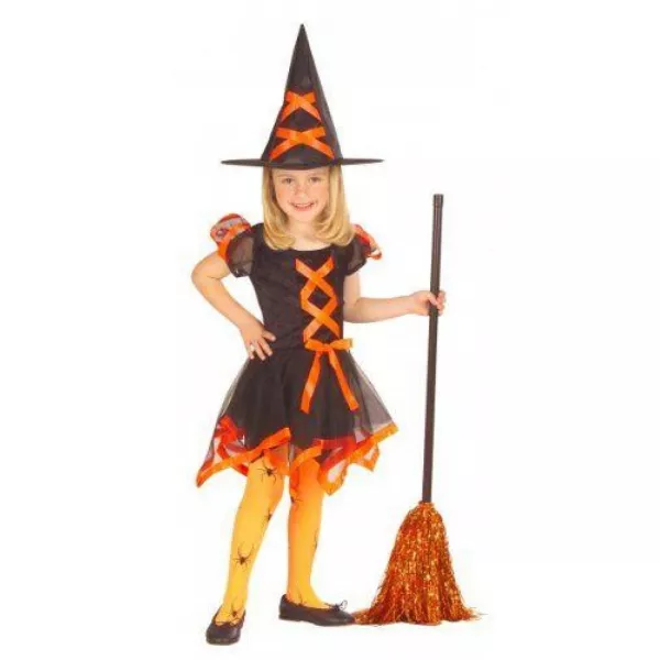 Costum Vrăjitoare, portocaliu neon - mărime 110 cm