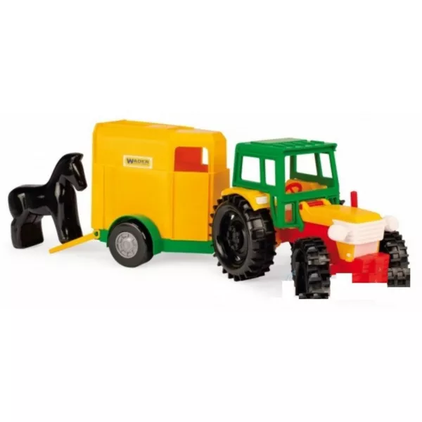 Wader: Traktor lószállító utánfutóval és lóval - 39 cm