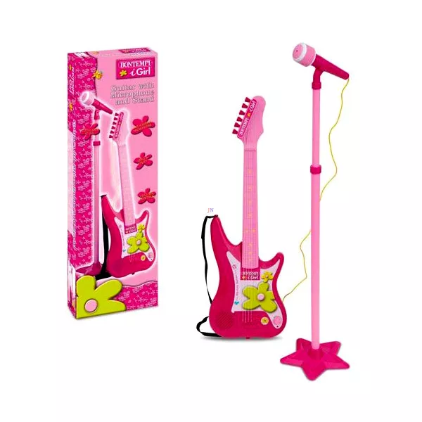 Elektromos gitár állványos mikrofonnal - rózsaszín