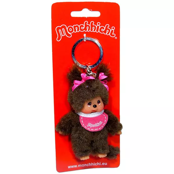 Monchhichi - Breloc figurină fetiţă cu baveţică roz - 10 cm