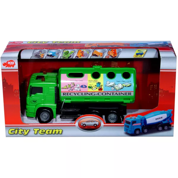 City Team zöld szelektív kukásautó - 20 cm