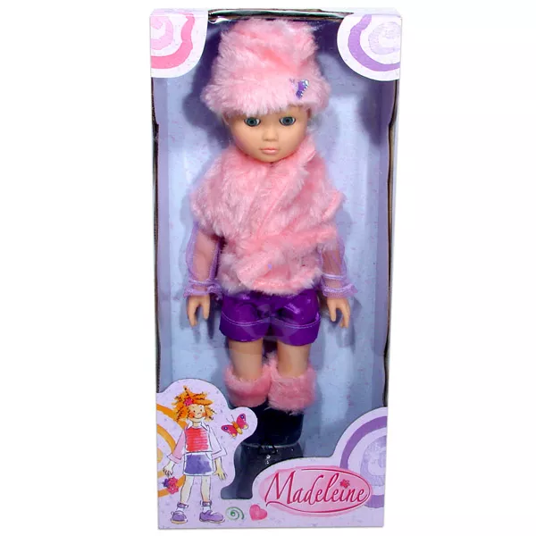 Divatos Madeleine baba rózsaszín bundában
