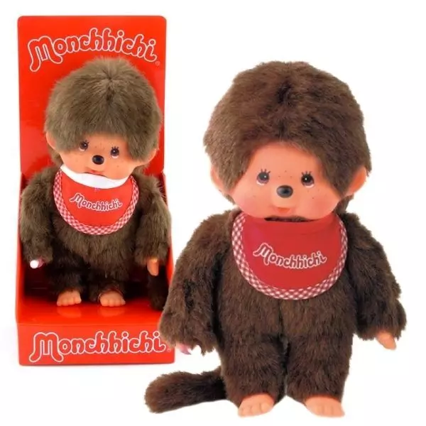 Păpuşă Monchhichi băiat cu baveţică roșu - 20 cm