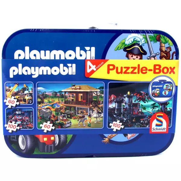 Playmobil: set puzzle 4-în-1 în cutie metalică