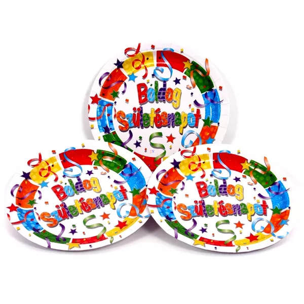 Boldog Születésnapot feliratos 23 cm-es tányér - 6 db