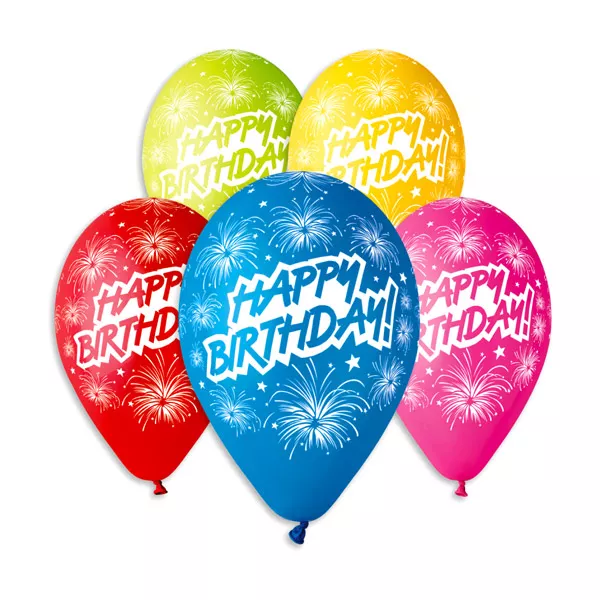 Happy Birthday Baloane cu model artificii de 28 cm - 10 buc.