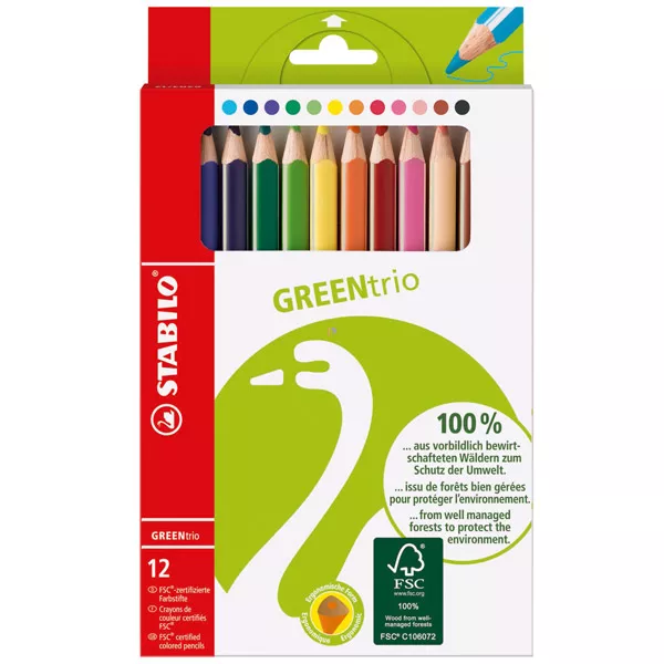 Stabilo Greentrio háromszögletű vastag színes ceruza készlet - 12 db-os