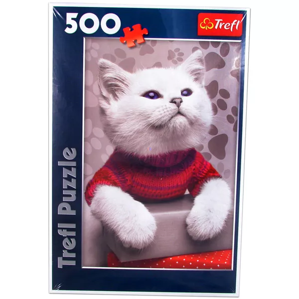 Fehér cica pulóverben - 500 db-os puzzle
