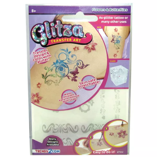 Glitza csillám tetoválás: Virágok és pillangók - mini csomag