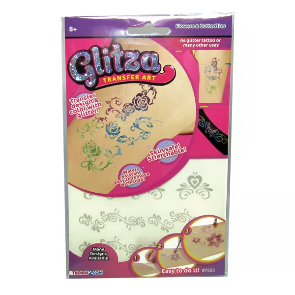 Glitza csillám tetoválás: Virágok és pillangók - nagy csomag