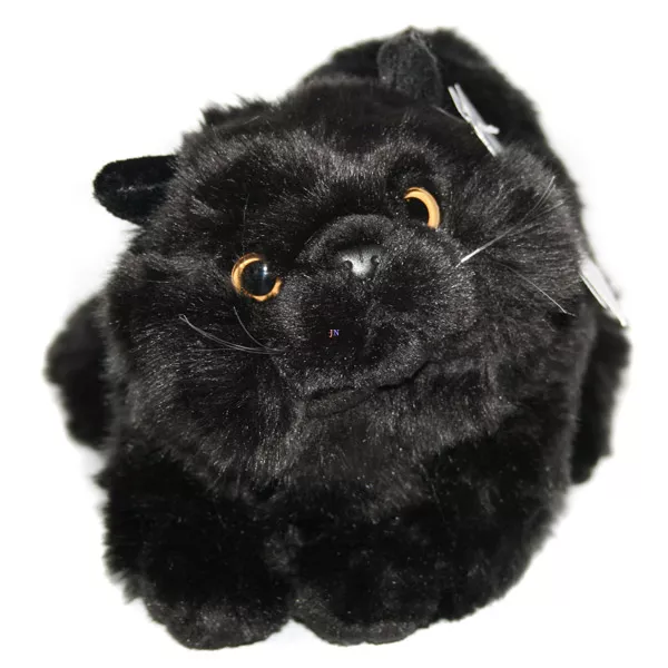 Fekvő fekete perzsa cica 30 cm-es plüssfigura