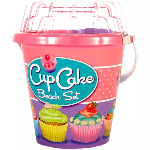 Cup Cake homokozó vödör sütiformákkal - rózsaszín