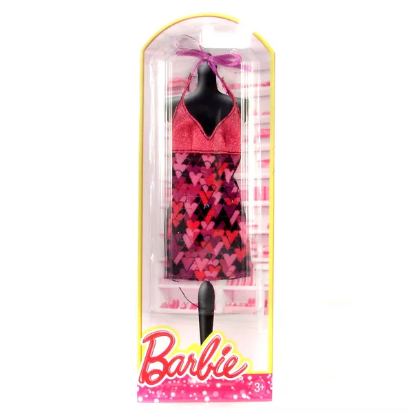 Barbie: Csillámos ruhák - rózsaszín-fekete szívecskés ruha
