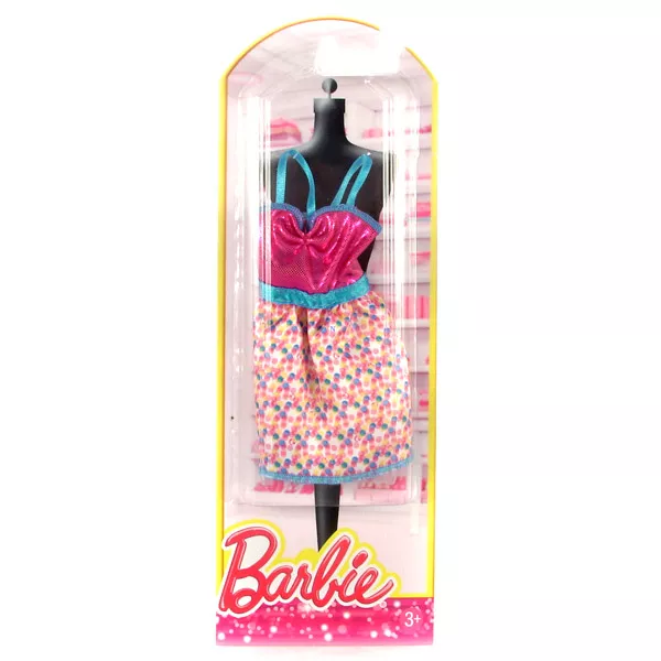 Barbie: Csillámos ruhák - rózsaszín-fehér pöttyös ruha
