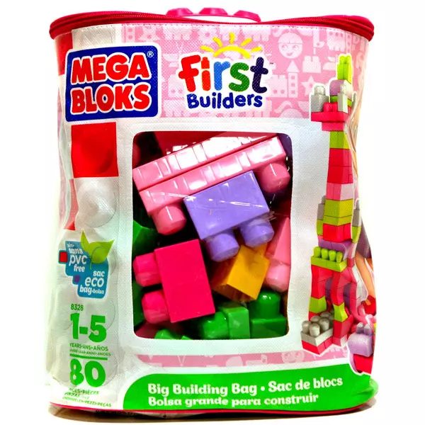 Mega Bloks - 80 buc. cuburi de construcţii în gentuţă - fetişcană