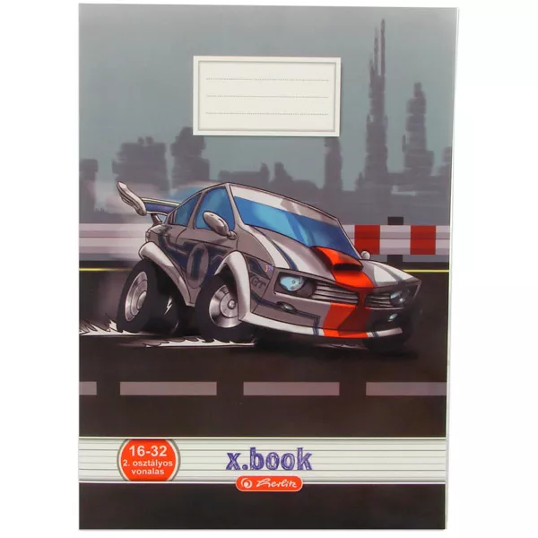 Xbook A5-ös vonalas 2. osztályos füzet - rajzolt sportautó 16-32