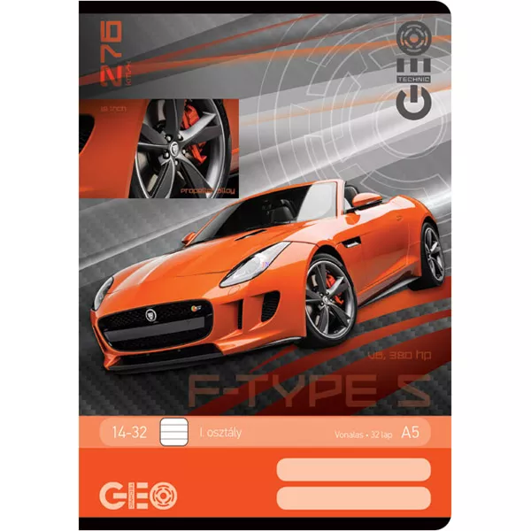GEO zvezek s črtami A5 za 1. razred - Jaguar F-Type S 14-32