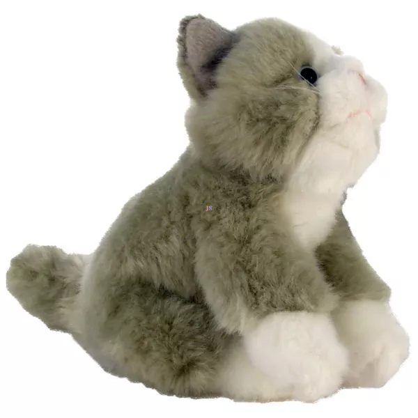 Ülő cica 22 cm-es plüssfigura - szürke-fehér