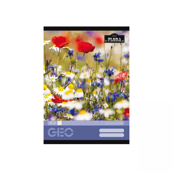 GEO virágos A4-es négyzetrácsos füzet - kék 87-32