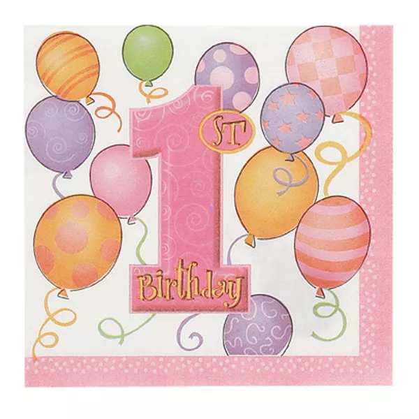 Első születésnapos szalvéta - 16 darabos, rózsaszín