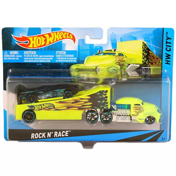 Hot Wheels City: Rock n Race sárga autószállító kamion