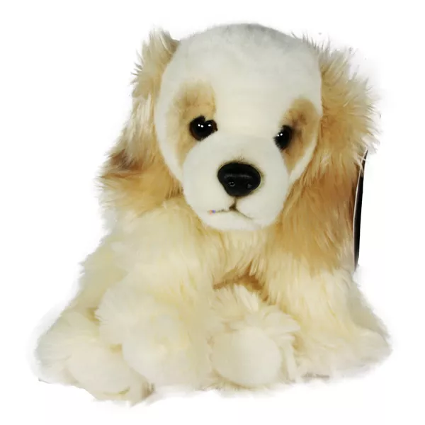 Fehér ülő spániel kutya 25 cm-es plüssfigura