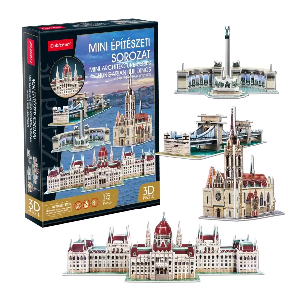 Mini építészeti sorozat 3D puzzle - magyarországi épületek, 155 darabos