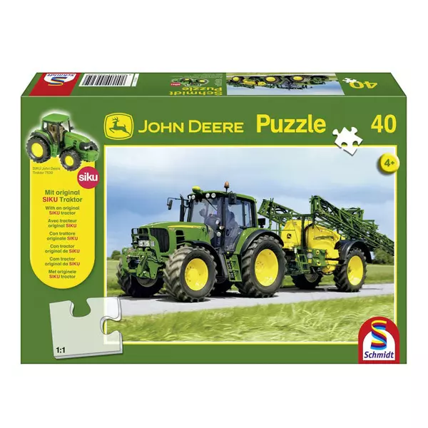 John Deere 7530 tractor verde cu remorcă - puzzle cu 40 piese
