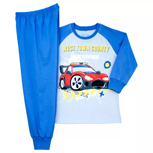 Autós kék hosszú ujjú pizsama - 92-98-as méret