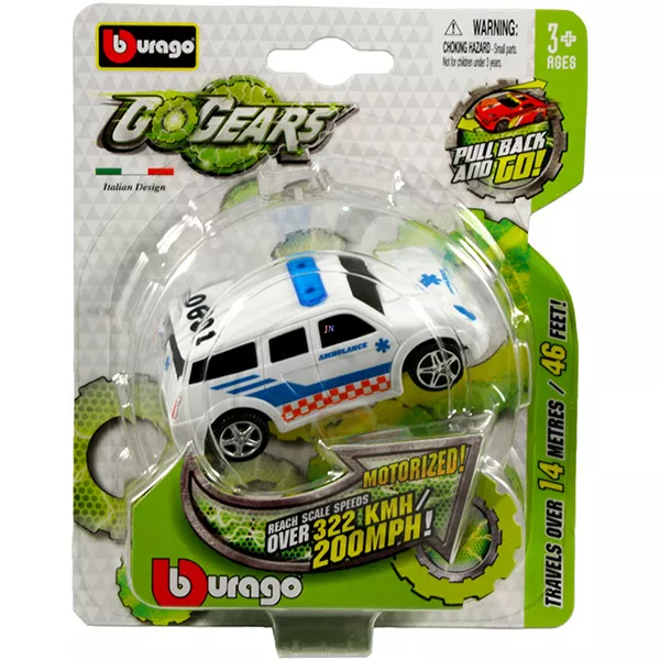 Bburago Go Gears hátrahúzós kisautók - fehér mentőautó