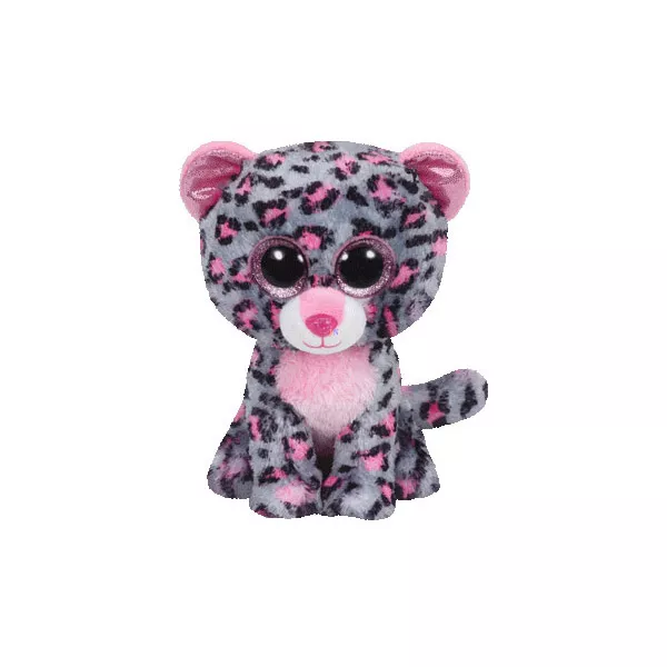 TY Beanie Boos: Tasha leopárd plüssfigura - 15 cm, szürke-rózsaszín