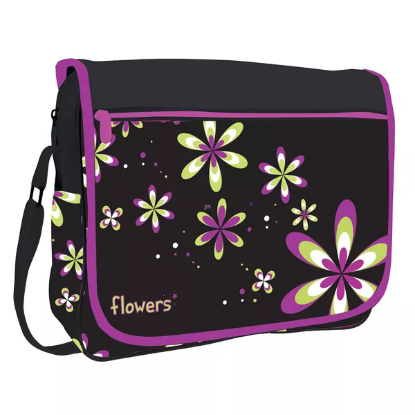 Flowers cipzáros oldaltáska - fekete-lila