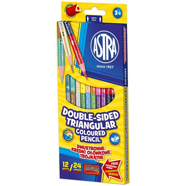 Astra: háromszögletű színes ceruza - 12 darabos készlet, 24 színnel, hegyezővel