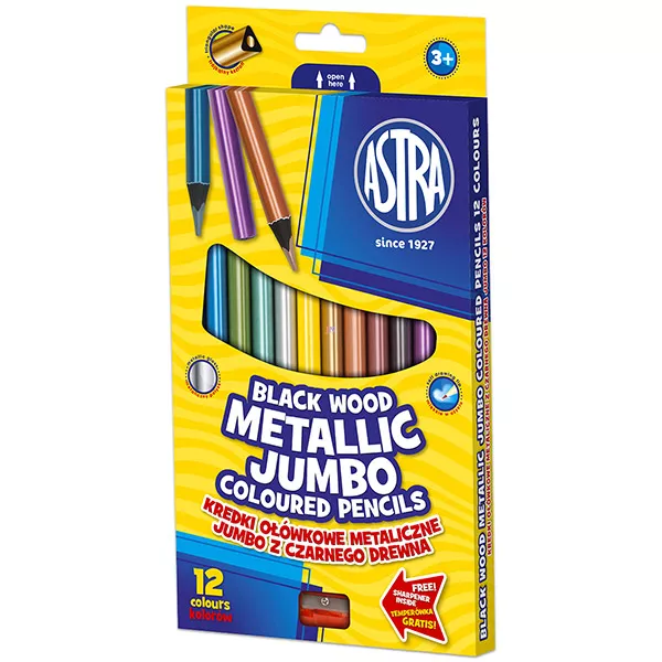 Astra: Jumbo metál színes ceruza hegyezővel - háromszög alakú, 12 darabos