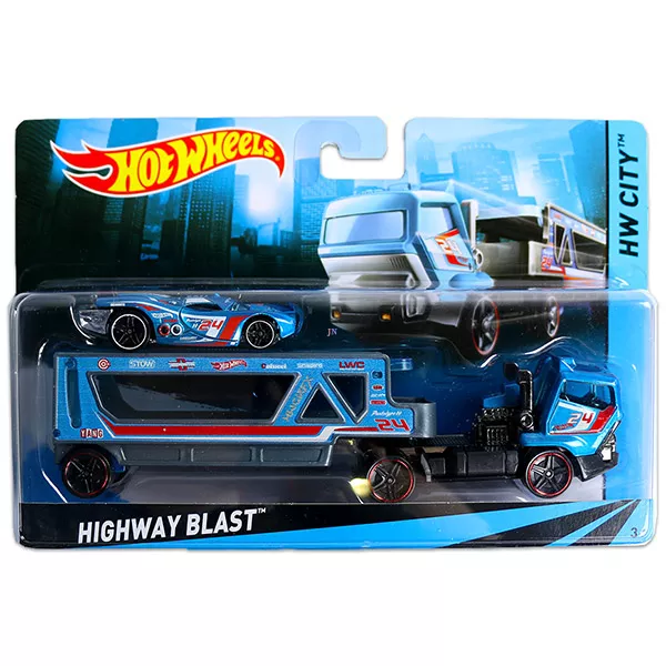Hot Wheels City: Highway Blast két szintes autószállító kamion versenyautóval