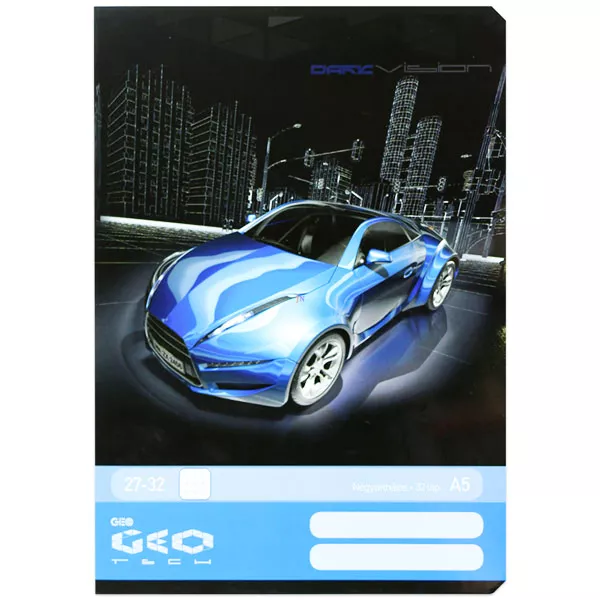 Geo Technic: Kék sportautó A5-ös négyzetrácsos füzet - 27-32