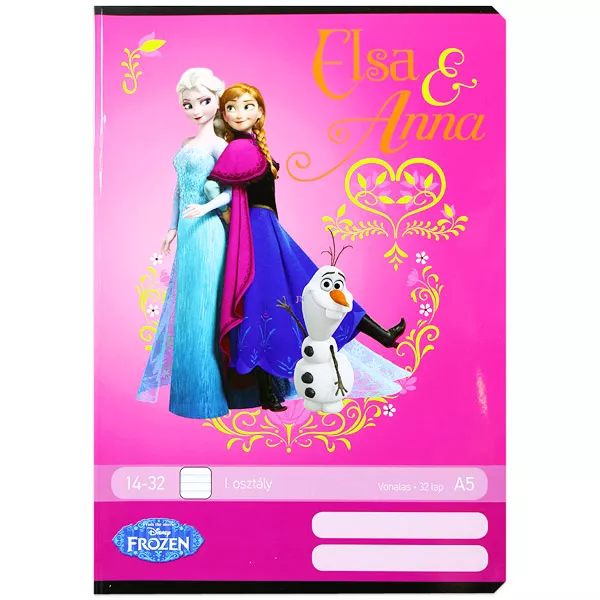 Disney hercegnők: Jégvarázs A5-ös 1. osztályos vonalas füzet - rózsaszín, 14-32