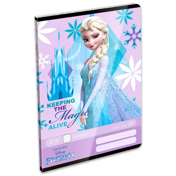 Disney hercegnők: Jégvarázs A5-ös 3. osztályos vonalas füzet - lila, 12-32