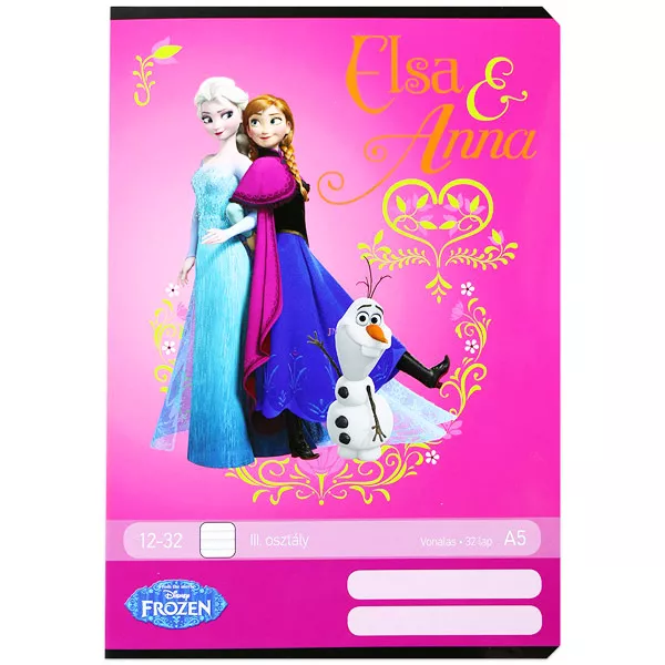 Disney hercegnők: Jégvarázs A5-ös 3. osztályos vonalas füzet - rózsaszín, 12-32