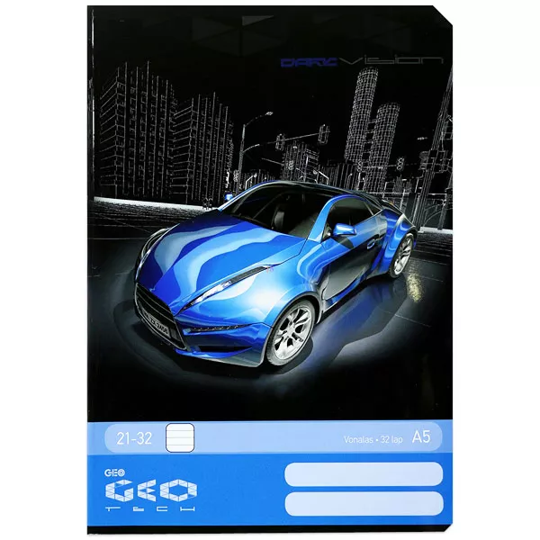 Geo Technic: Kék sportautó A5-ös vonalas füzet - 21-32