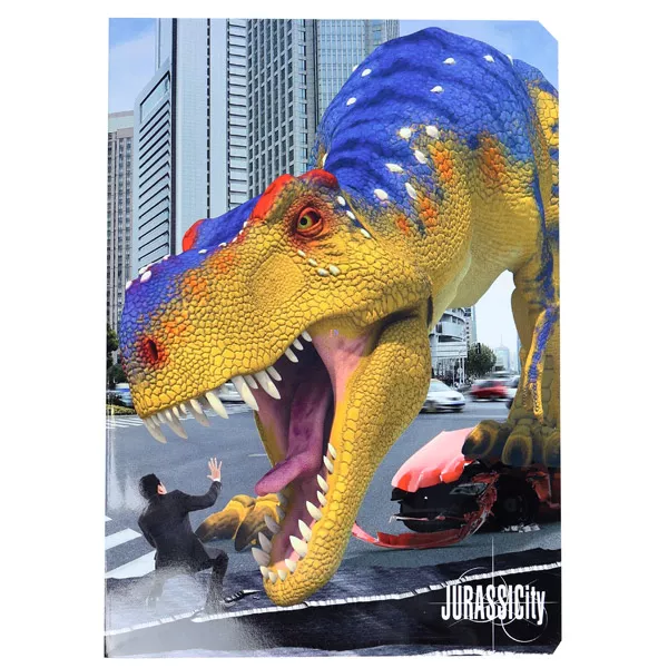 JurassiCity A5-ös kockás füzet 27-32 - sárga T-rex