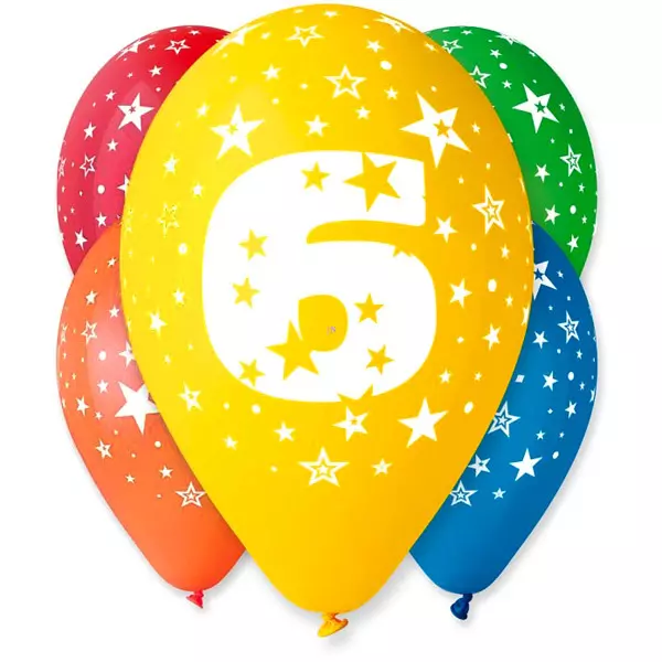 Set cu 5 baloane colorate cu cifra 6