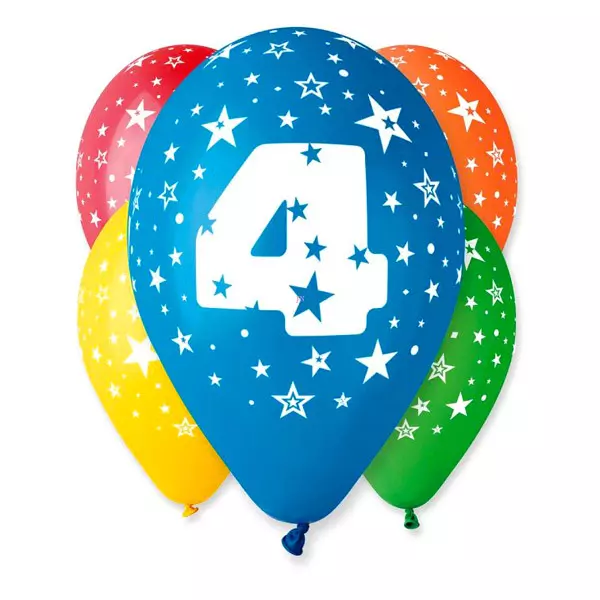 Set di 5 palloncini colorati con il numero 4
