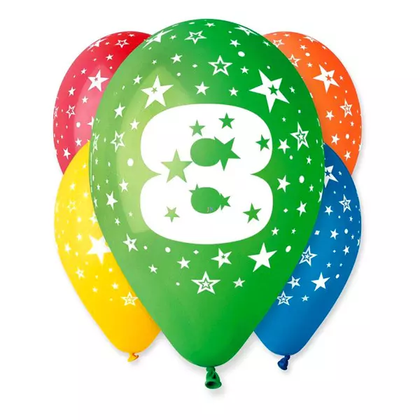 Set cu 5 baloane colorate cu cifra 8