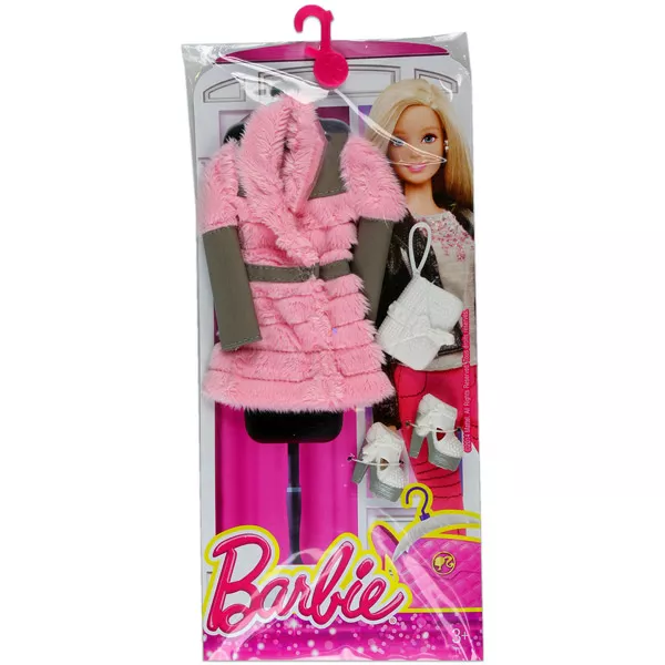 Barbie: ruha kiegészítőkkel - bundás rózsaszín