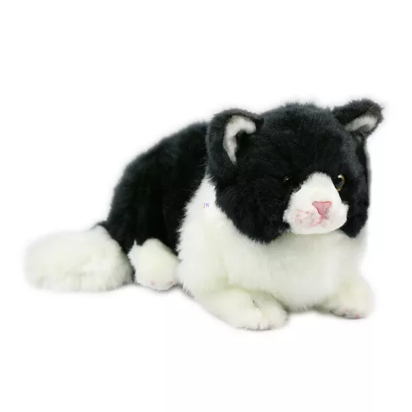 Fekvő cica plüss - fekete, fehér