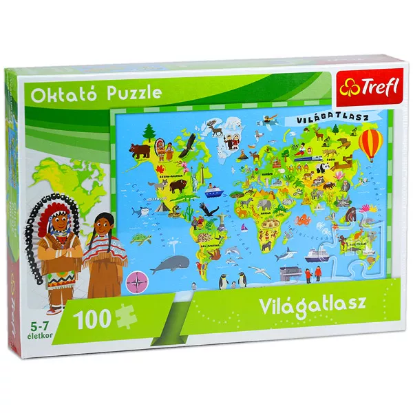Atlasul lumii - puzzle educativ cu 100 piese, lb. maghiară